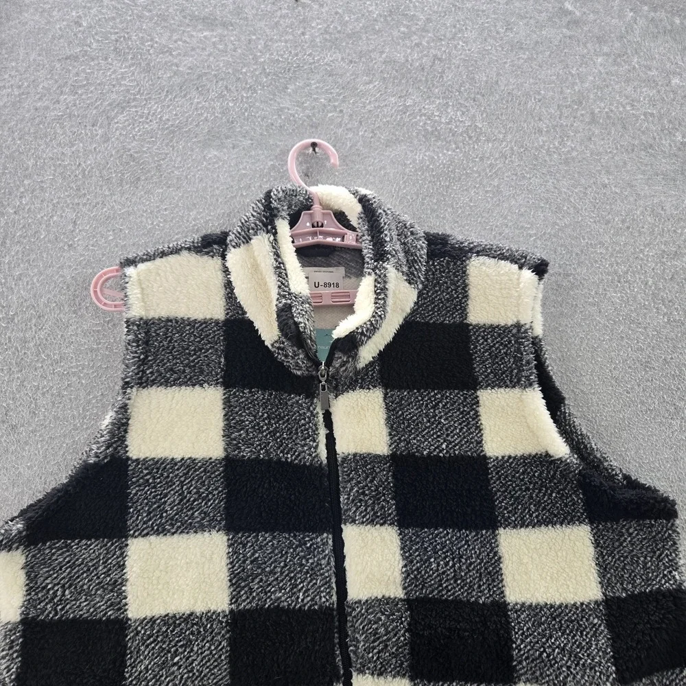 Maurices Women Vest XXL Black Check Fleece Coastal Grandmother Zipper Pocket NWT